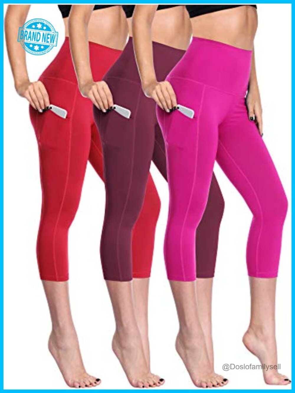 High Waist Capri Leggings with Pockets Tummy Control Yoga Running Pants 4-Way